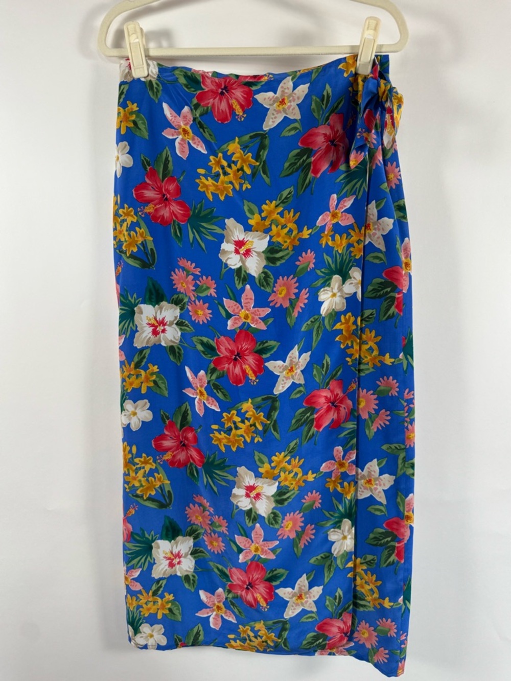 Casual Corner VTG 100% Silk Wrap Maxi Skirt LARGE Floral Tropical Beach Resort